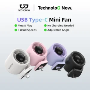 Quạt mini GOOJODOQ Type-C là sản phẩm cắm là chạy, cơ 15573 vòng/phút, lưu lượng gió mạnh mẽ 9,7 m/s