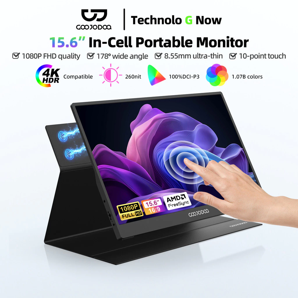 Màn hình cảm ứng di động GOOJODOQ 15,6 inch 1920*1080P 4K IPS Full HD Màn hình 3 chế độ hiển thị Cảm ứng nhạy 10 điểm