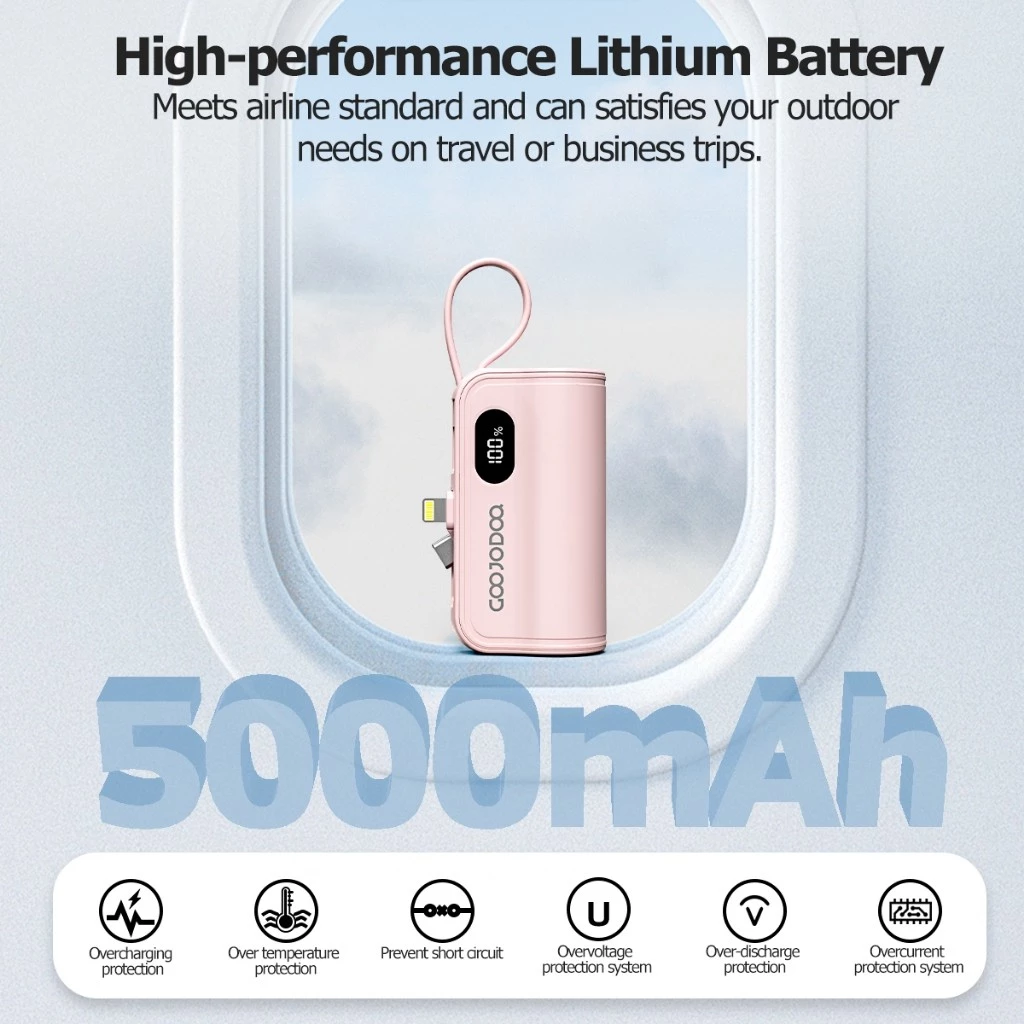 Pin Sạc Dự Phòng Mini GOOJODOQ 5000mAh - 2 Đầu Type-C & Lightning - Image 2