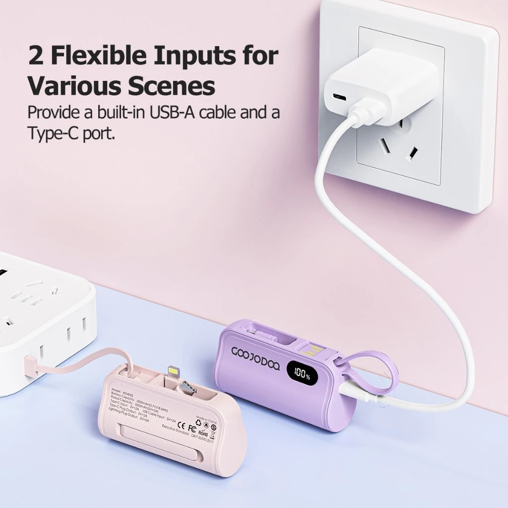 Pin Sạc Dự Phòng Mini GOOJODOQ 5000mAh - 2 Đầu Type-C & Lightning
