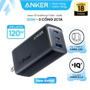 Củ sạc nhanh 120W cho Laptop | Củ Sạc nhanh Anker 3 cổng 2C1A 737 GaNPrime - 120W - Hỗ trợ GaN, PowerIQ - A2148