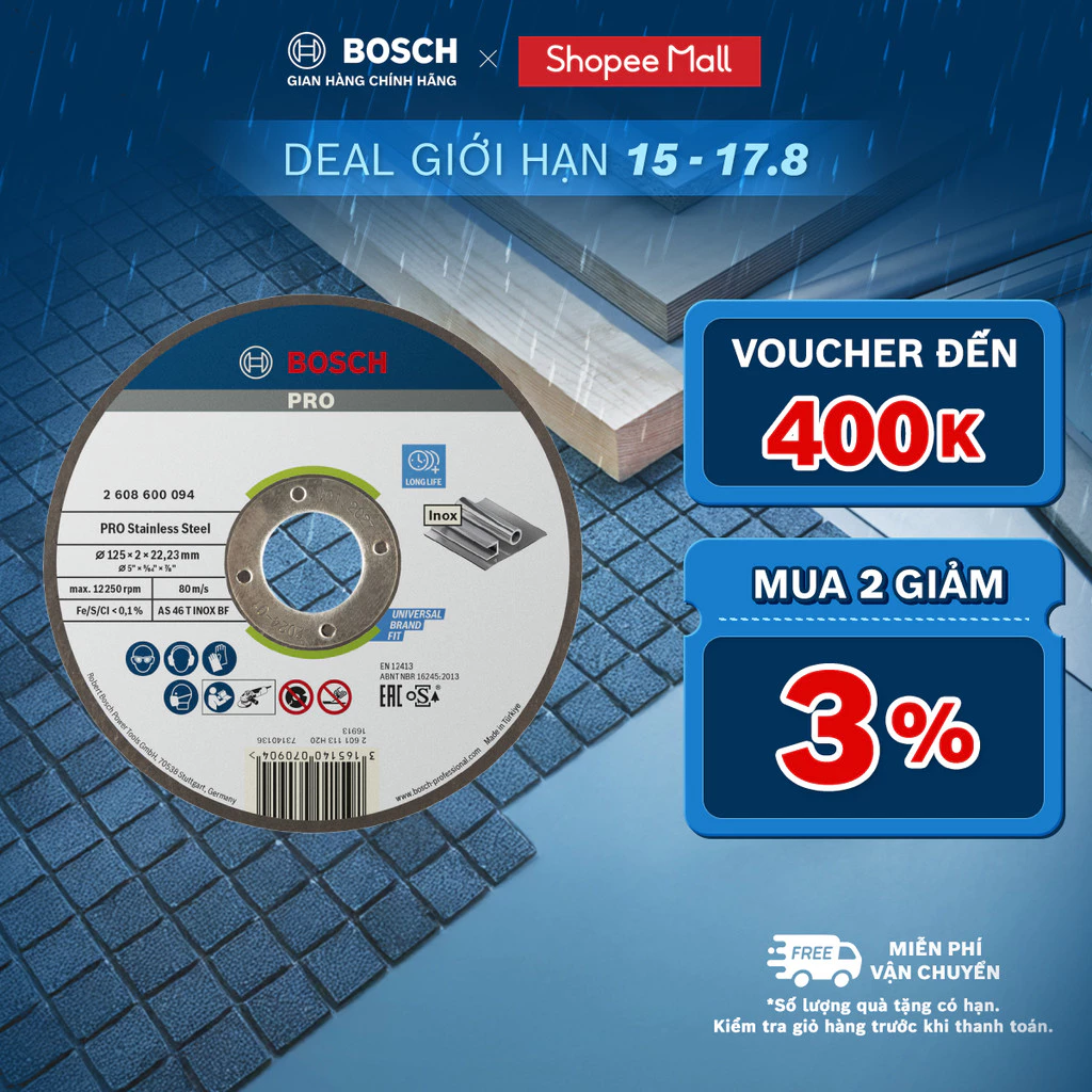 Đá cắt Bosch 125x2x22.2mm (Inox)