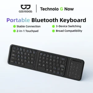 Bàn Phím Bluetooth Gập 3 GOOJODOQ Siêu Gọn, Touchpad + Bàn Số, Kết Nối 3 Thiết Bị, Pin 40 Giờ