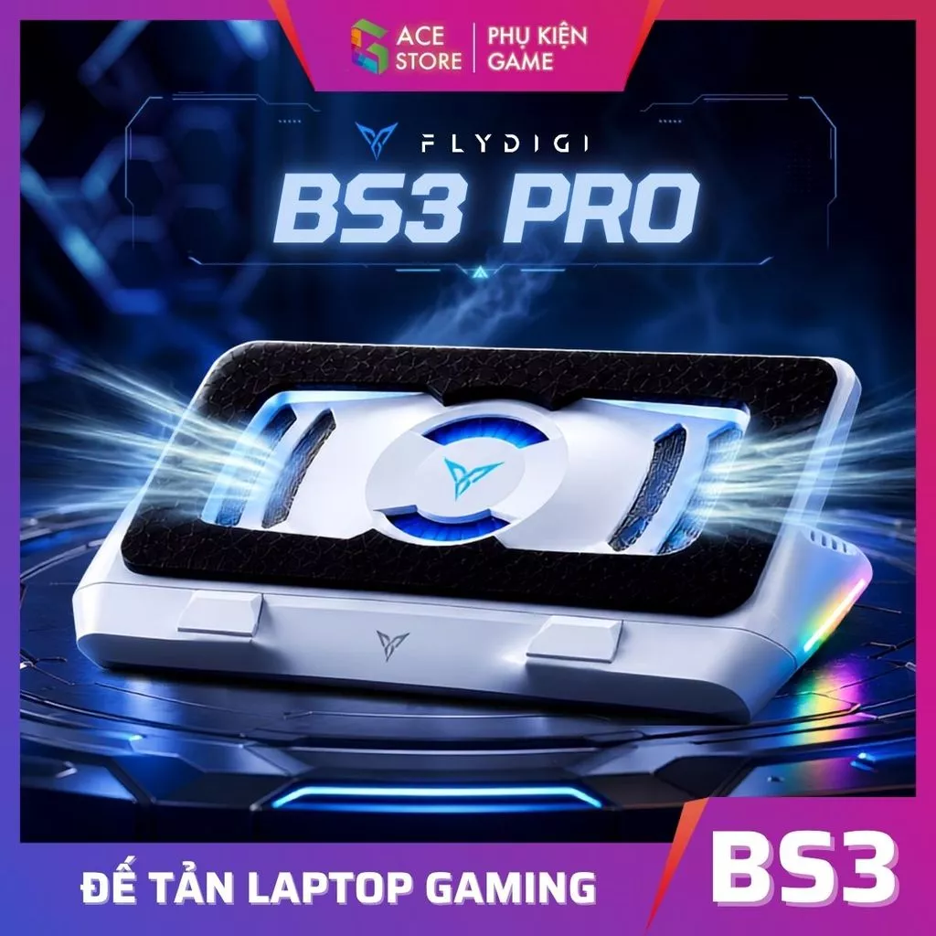 Flydigi BS3 Pro – Quạt Tản Nhiệt Laptop Gaming Áp Suất Gió | 4000RPM, RGB, Laptop 15.6 Inch Trở Lên
