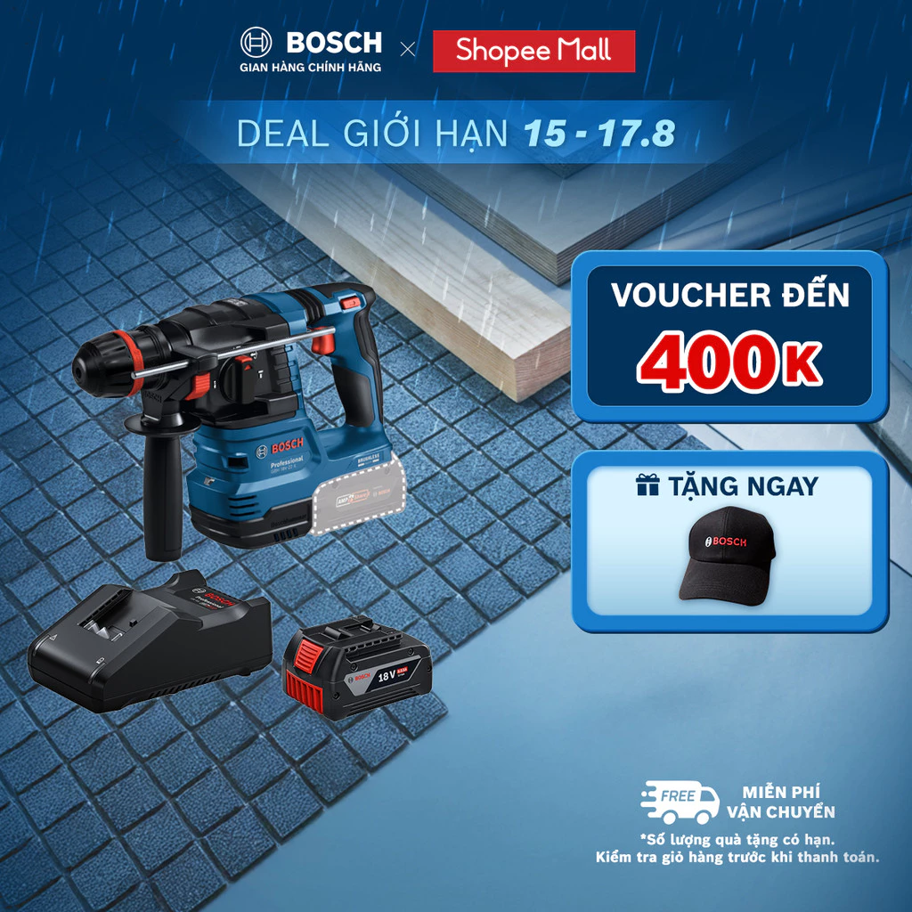 Máy Khoan Búa Pin Bosch GBH 18V-22 X (SOLO) + Bộ Sạc GAL 18V-40 và 1 Pin GBA 4.0Ah