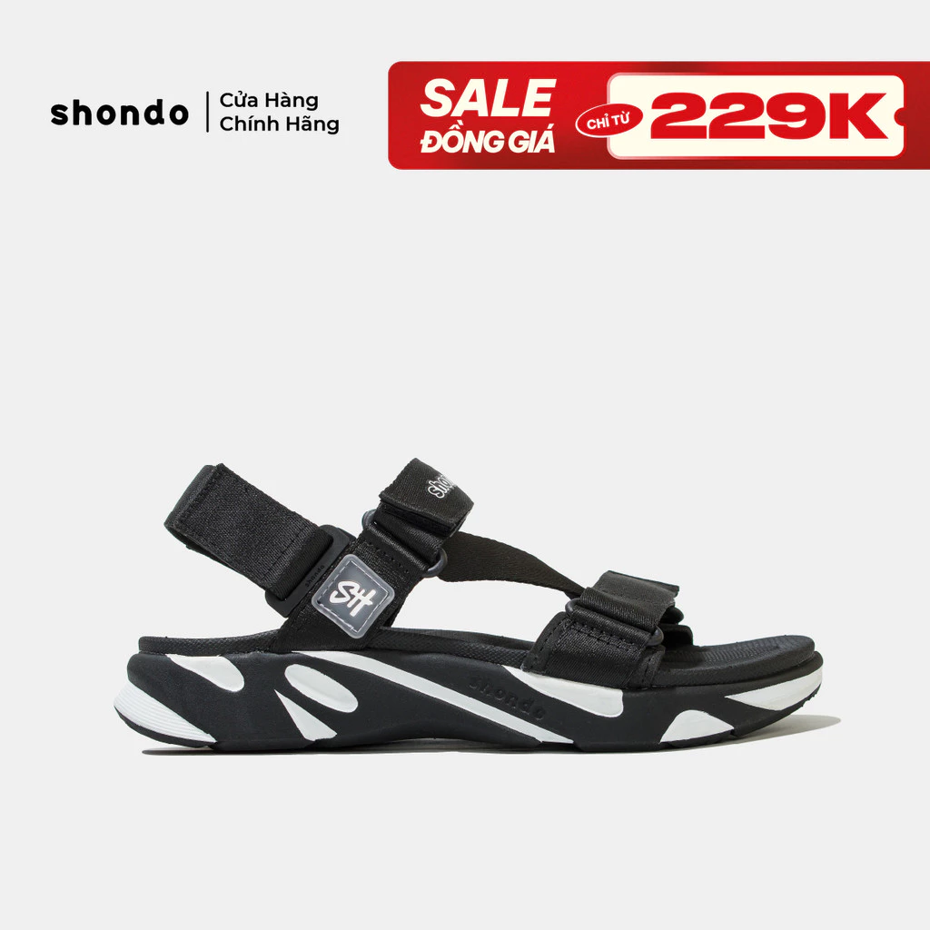 Giày Sandal Nam Nữ Shondo Êm Chân, Bền F8 Đen Trắng Ver.2 F8M1012