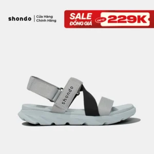 Giày Sandal Unisex Shondo F6 Êm Nhẹ Dễ Mang Màu Xám Phối Quai Đen F6S2011