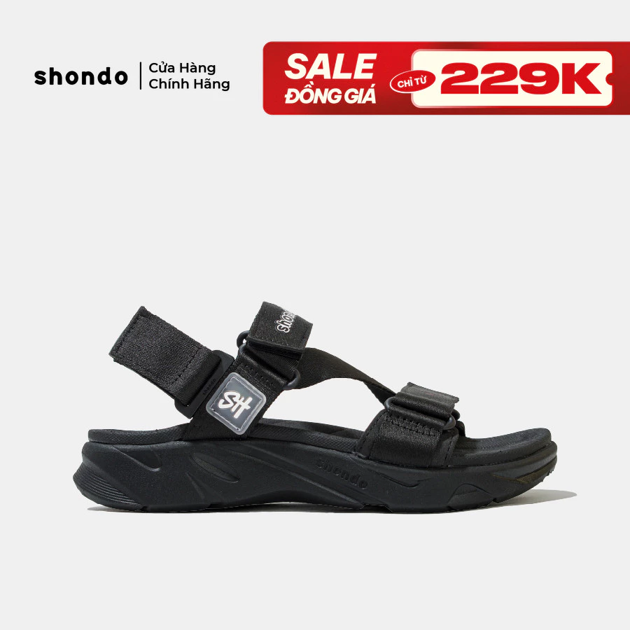Giày Sandal Nam Nữ Shondo Êm Chân, Bền F8 Full Đen Ver.2 F8M1112