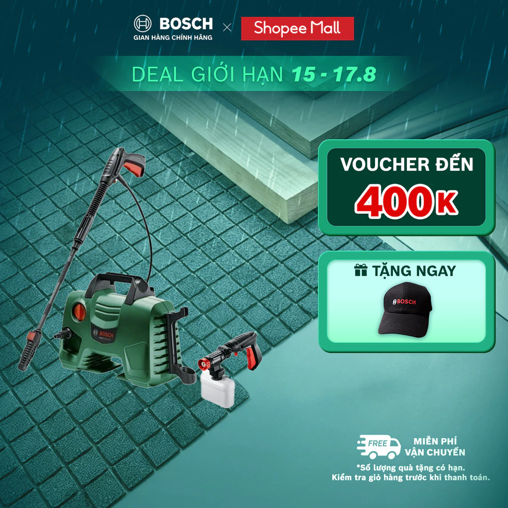 Bộ Máy phun xịt rửa Bosch EasyAquatak 110 kèm Súng ngắn xoay 360 áp lực cao Bosch