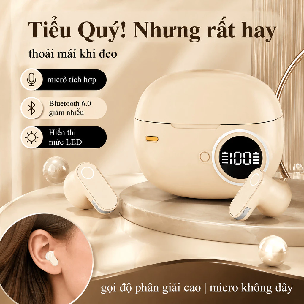 Tai nghe Bluetooth 6.0 không dây Giảm tiếng ồn thông minh Chất lượng âm thanh nổi trong tai Tương thích với nhiều loại điện thoại