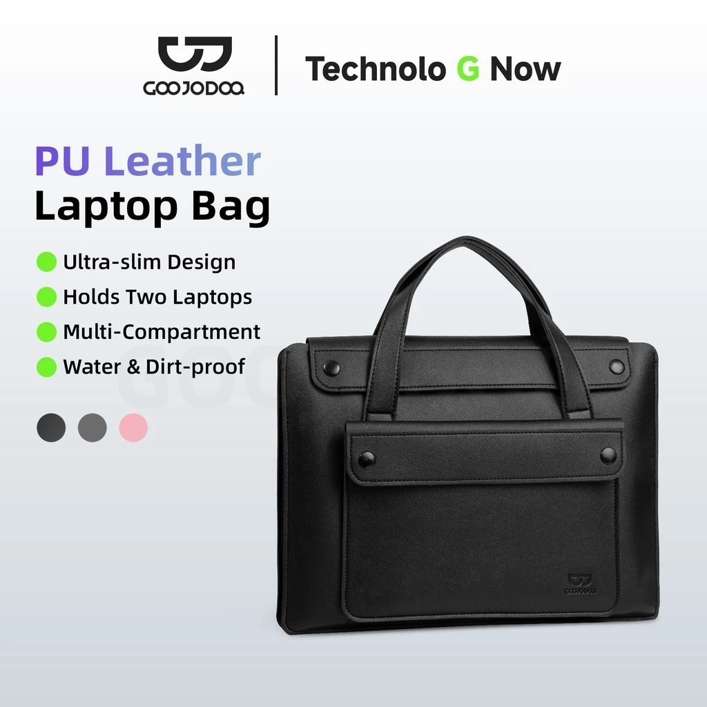 Túi đựng máy tính xách tay GOOJODOQ hai lớp PU cho 13-16 inch siêu mỏng nhiều ngăn bền bỉ và chắc chắn