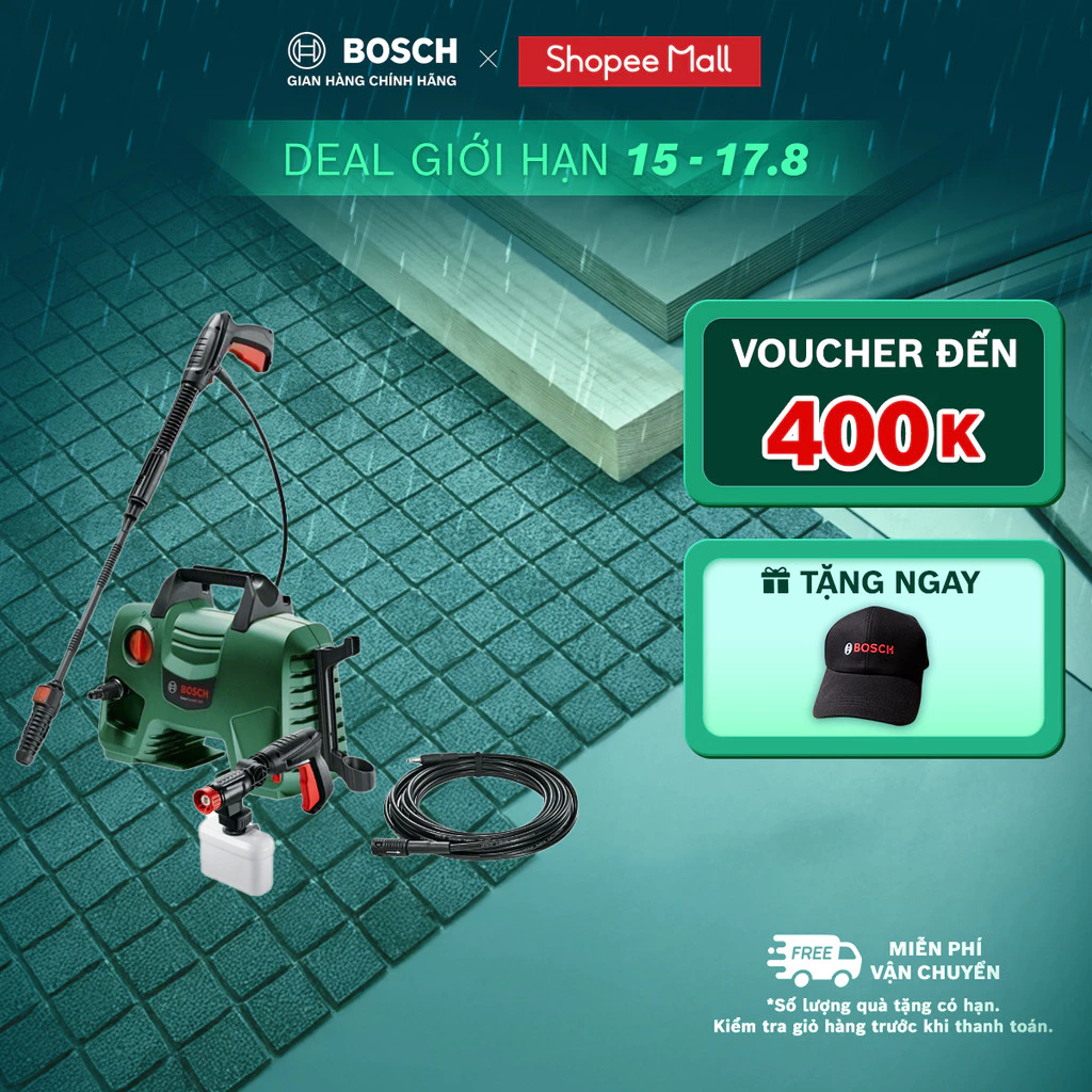 Máy phun xịt rửa Bosch Easy Aquatak 120 kèm Súng ngắn xoay 360 áp lực cao Bosch và Ống nước nối dài Bosch 6m