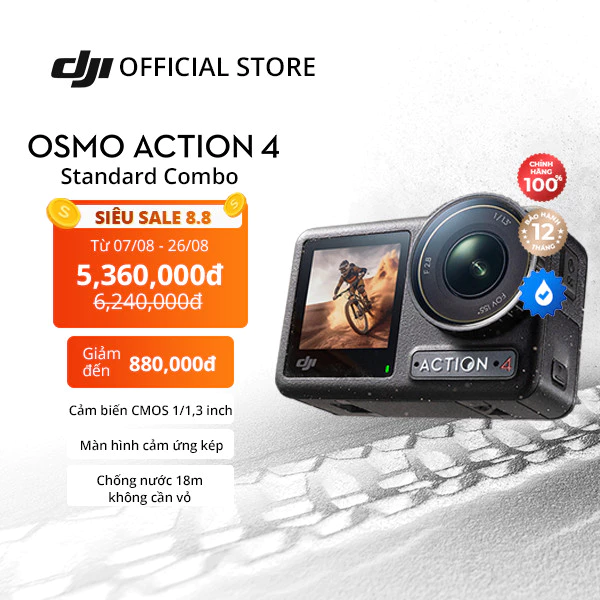 Camera hành động DJI Osmo Action 4 máy quay hành trình 4K 120fps, góc siêu rộng, hoạt động tốt nhiệt độ thấp (DJI OA 4)