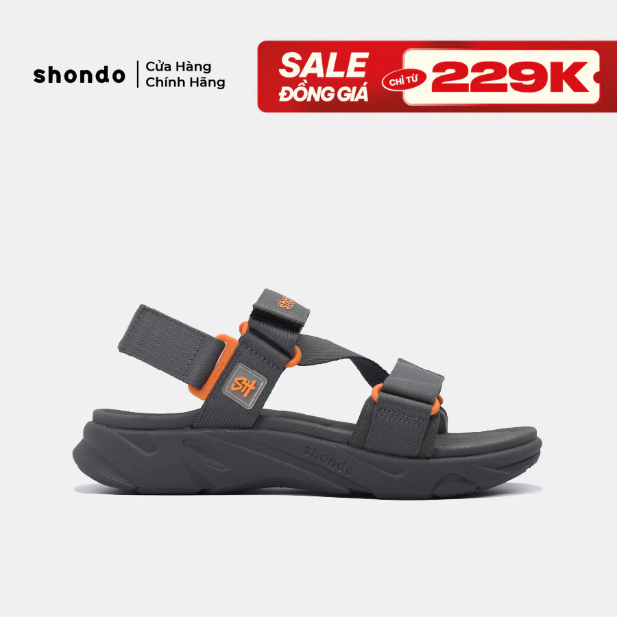 Giày Sandal Nam Nữ Shondo F8 Ver.2 Thời Trang Êm Ái Màu Xám Đậm F8M2222