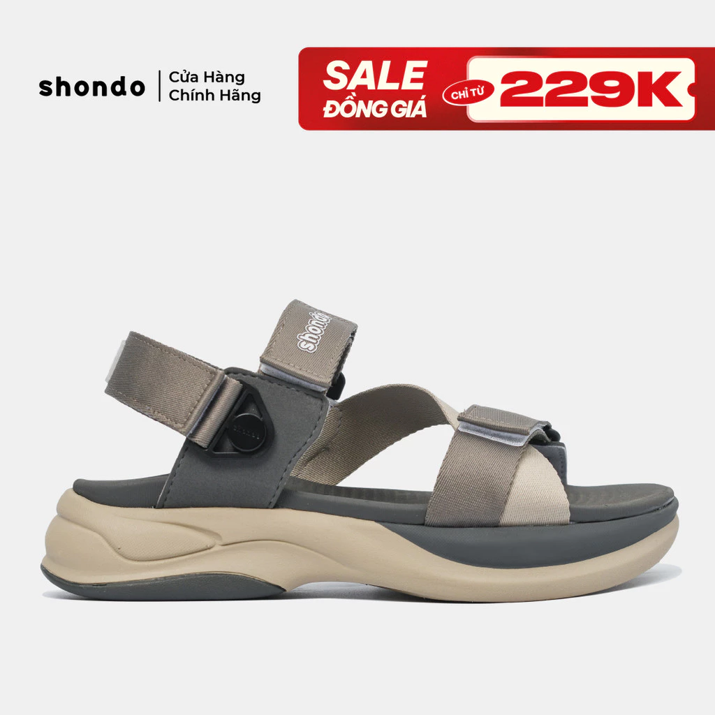 Giày Sandals Nam Nữ SHONDO F8B V2 Êm, Thời Trang Thích Hợp Đi Làm, Đi Học Chơi Màu Xám Be Xám F8B2522