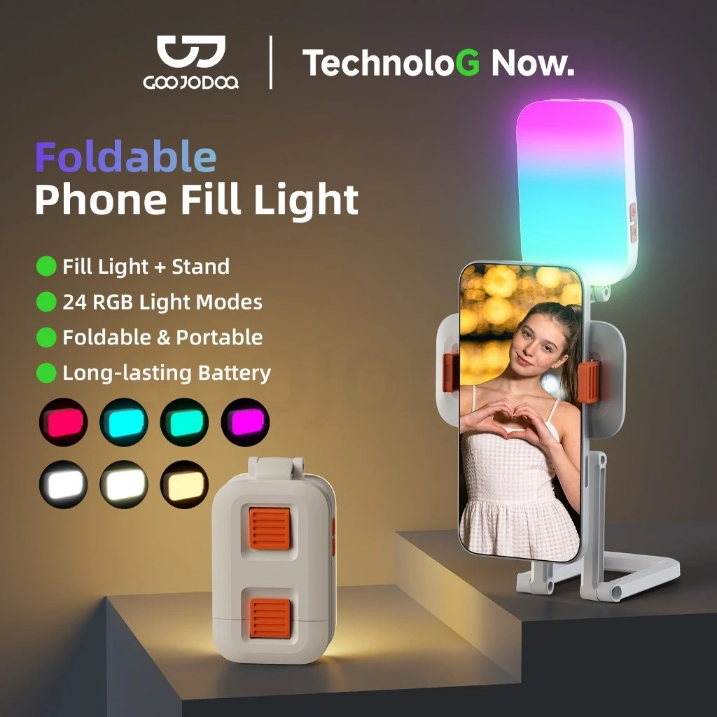 Giá đỡ điện thoại kiêm đèn selfie Goojodoq với 24 chế độ,đèn LED RGB đa chức năng,kèm kẹp điện thoại