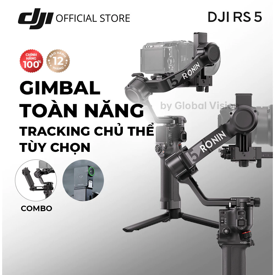 Gimbal máy ảnh DJI RS 5 chống rung cho camera DSLR và Mirrorless nâng cấp theo dõi thông minh, sạc siêu tốc (DJI RS 5)