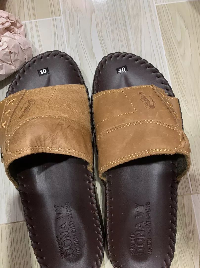 {KM - Mua 01 tặng 01 đôi dép} Dép Quai Ngang Nam Da Bò Thật DONAVY Cao Cấp, May Handmade Quai Và Đế Rất Chắc Chắn D.DELA