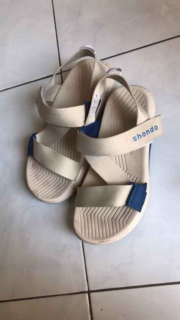 Giày Sandal Nam Nữ Shondo F7R Đế Phylon Cao 5cm Be Phối Xanh Dương F7R2530