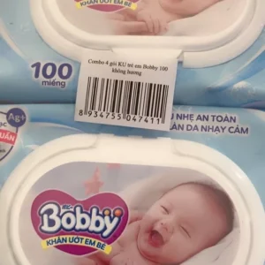 Thùng 16 Gói Khăn ướt Bobby không mùi 100 miếng/gói (Xanh)