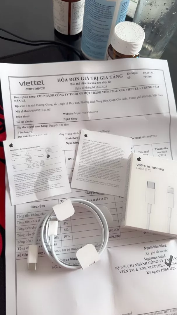 Phụ kiện Apple USB-C TO LIGHTNING CABLE (1 M) Chính hãng (dùng cho iPhone 14 series trở xuống)