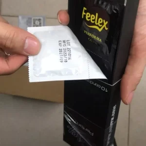 Bao cao su Feelex siêu mỏng, kéo dài thời gian, gân gai, nhiều gel bôi trơn - Hộp 10 bcs