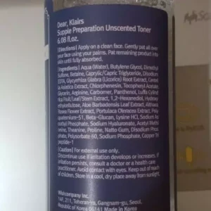 Nước Hoa Hồng Không Mùi Dear Klairs Supple Preparation Unscented 180ml