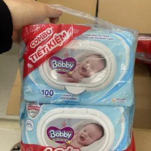 Thùng 16 Gói Khăn ướt Bobby không mùi 100 miếng/gói (Xanh)