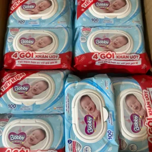 Thùng 16 Gói Khăn ướt Bobby không mùi 100 miếng/gói (Xanh)