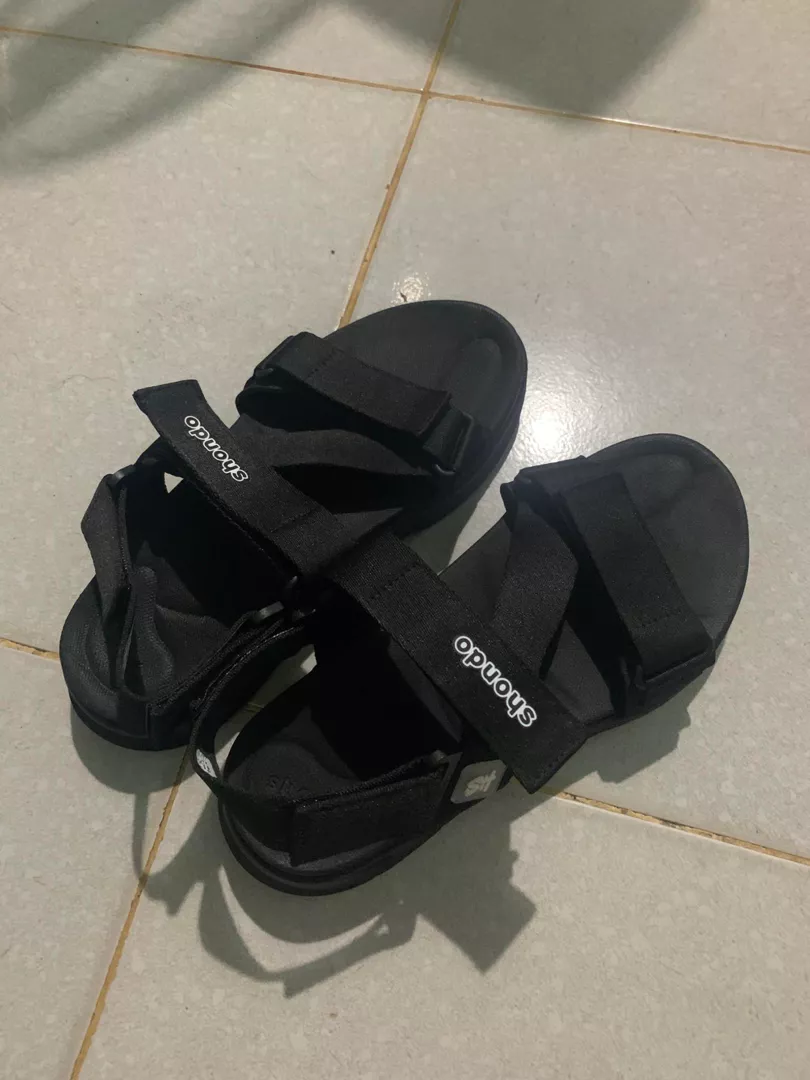 Giày Sandal Nam Nữ Shondo Êm Chân, Bền F8 Full Đen Ver.2 F8M1112