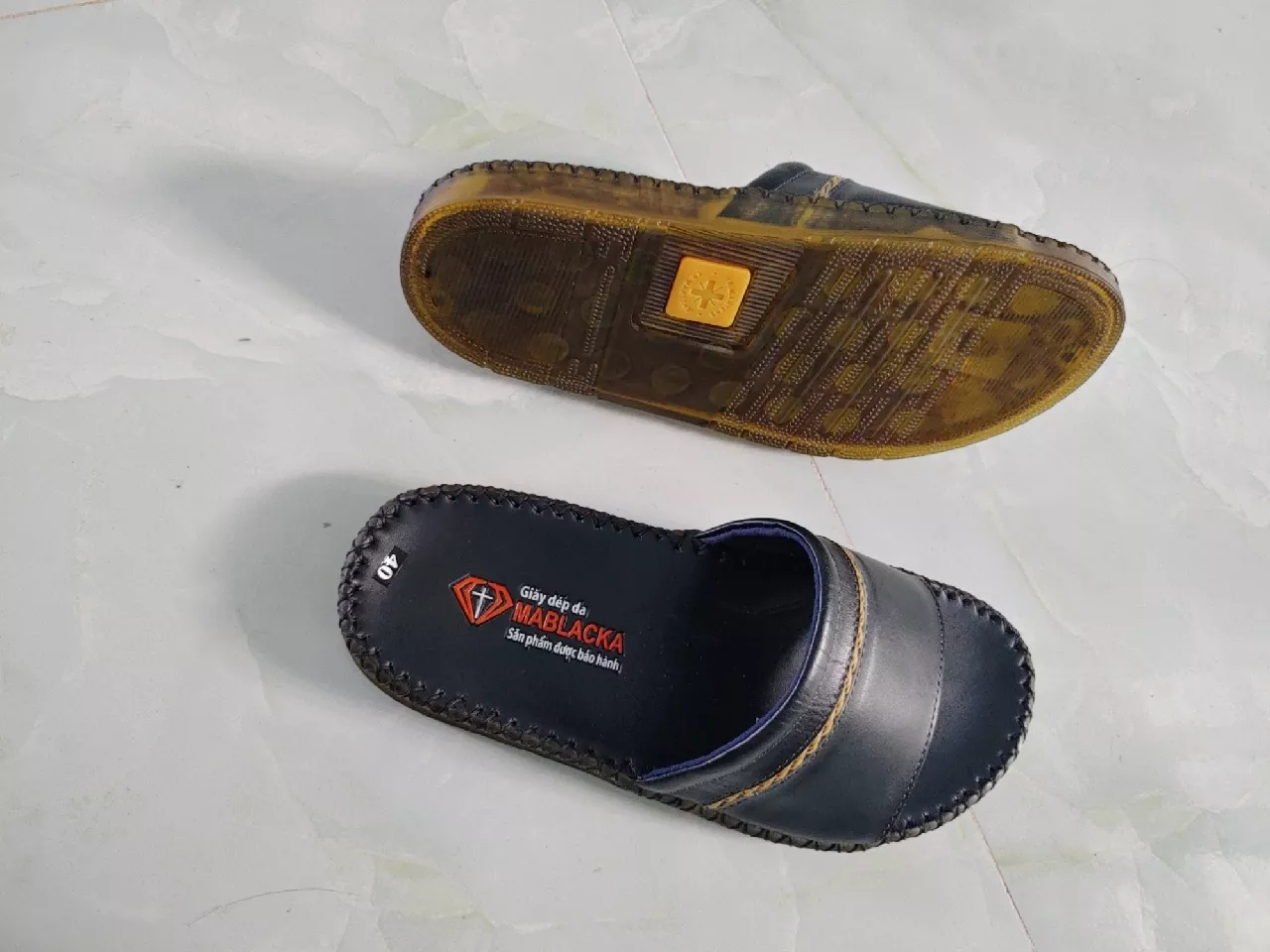 Dép da nam quai ngang đẹp đế cao 3cm,khâu đế toàn bộ - D104