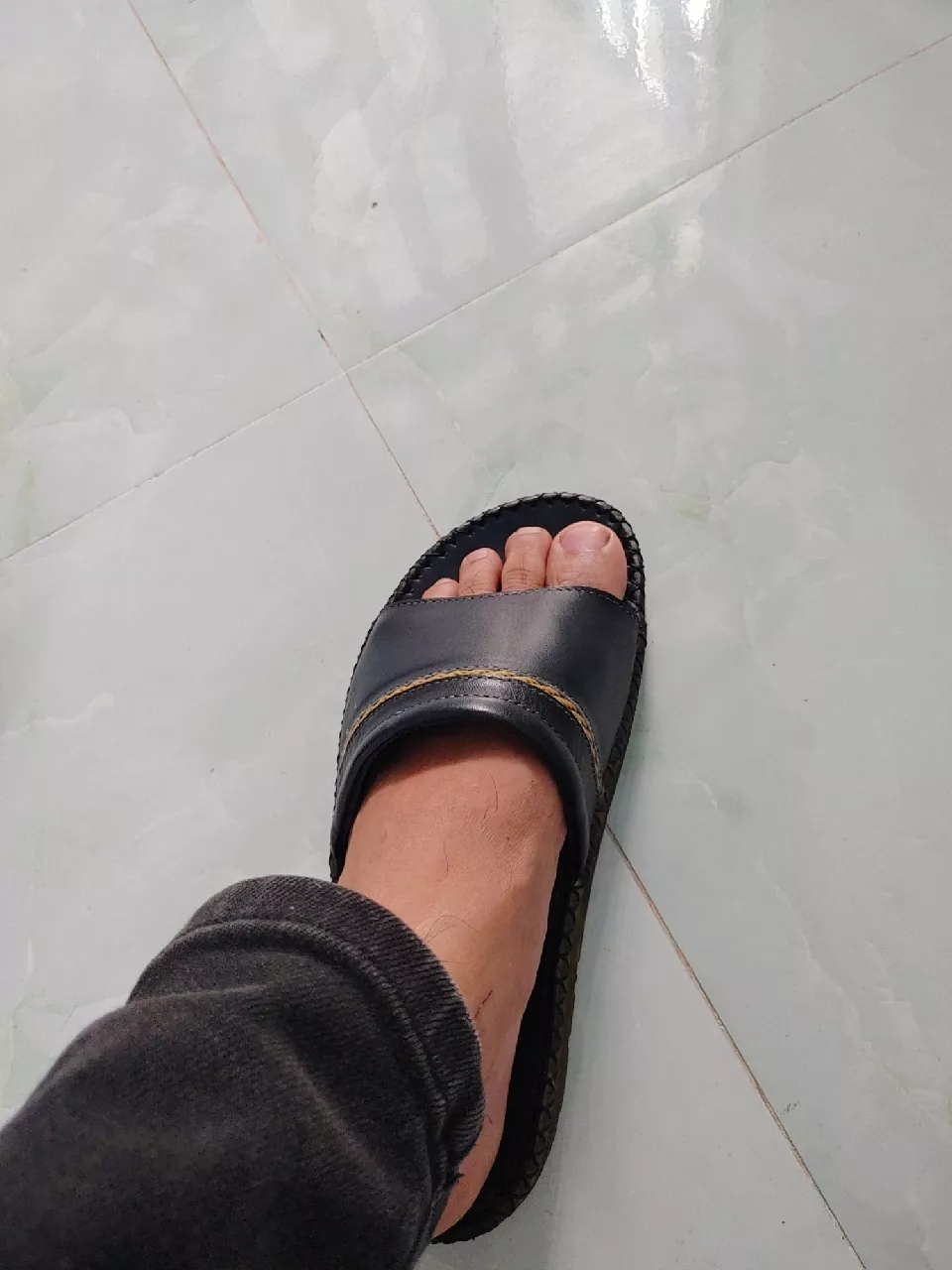 Dép da nam quai ngang đẹp đế cao 3cm,khâu đế toàn bộ - D104