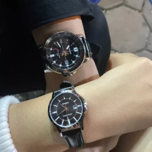 Đồng hồ đôi nam nữ dây da Casio Anh Khuê MTP/LTP V004L-1A