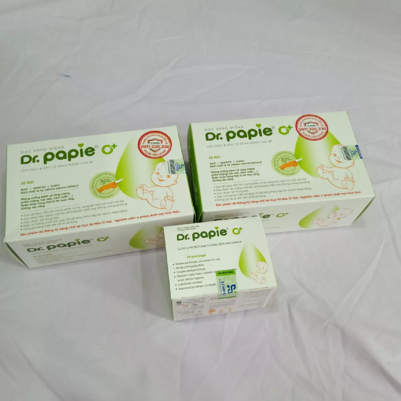 Hộp gạc rơ lưỡi/ răng miệng Dr Papie 30pcs 0+/1+