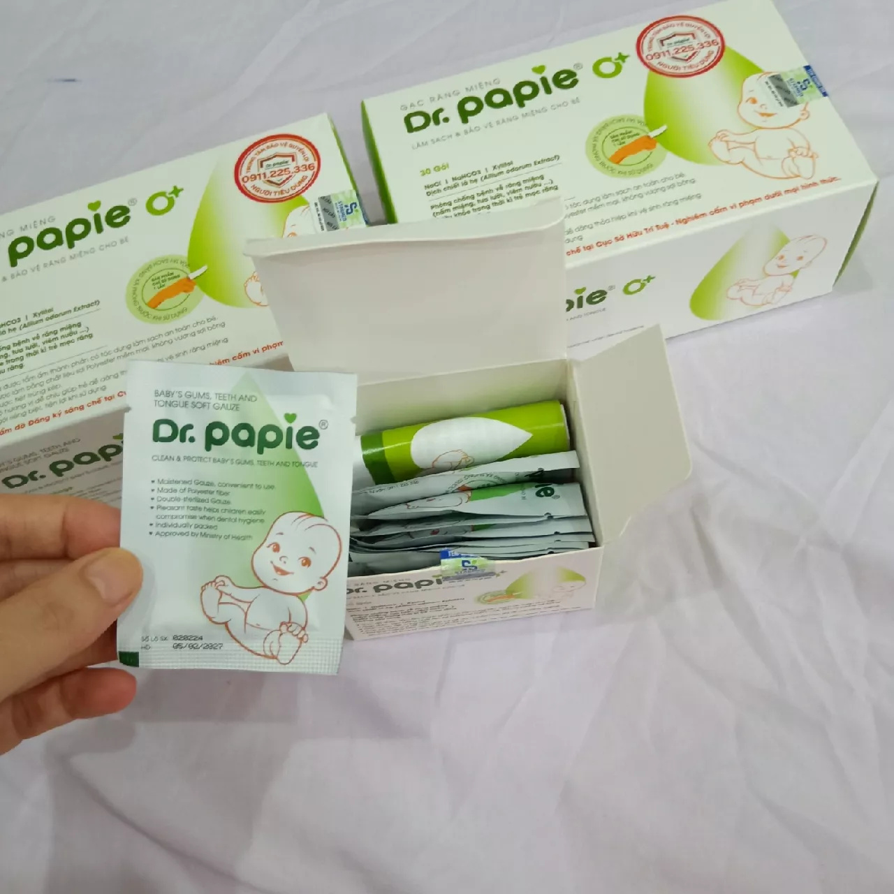 Hộp gạc rơ lưỡi/ răng miệng Dr Papie 30pcs 0+/1+