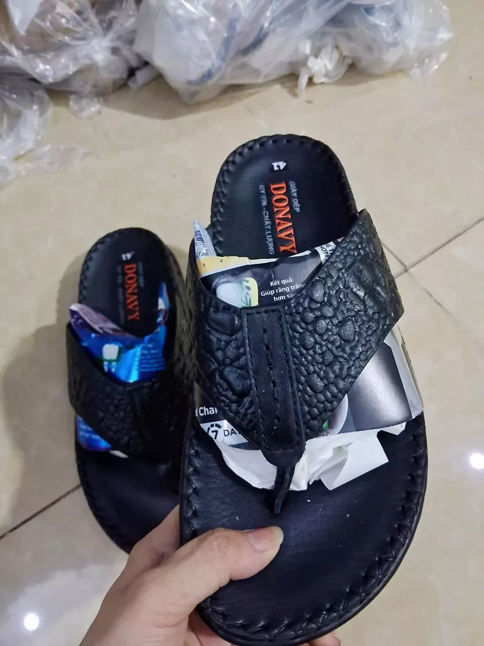 Dép Kẹp Nam Da Bò Thật 100% Donavy Cao Cấp, May 02 Lần Full Handmade Chắc Chắn (Đen+Nâu+Bò) D.KBXIT