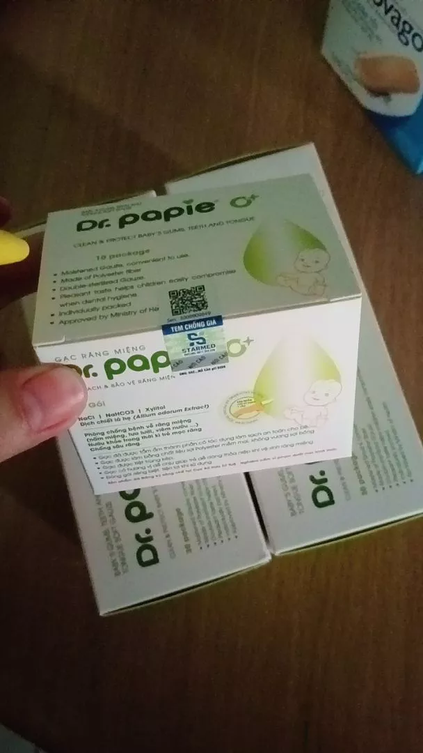 Hộp gạc rơ lưỡi/ răng miệng Dr Papie 30pcs 0+/1+