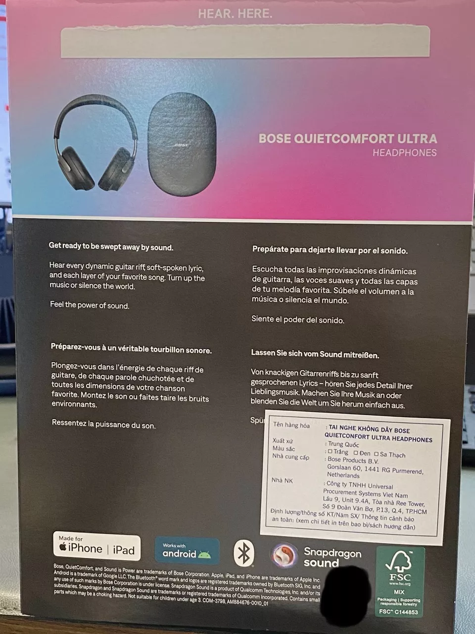 Tai nghe Bose QuietComfort Ultra Headphones| Immersive Audio| Pin 24H