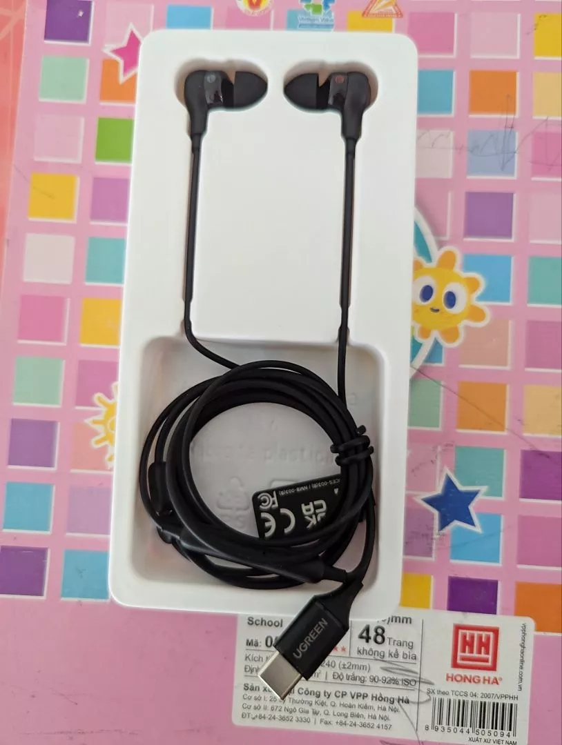 Tai nghe nhét tai UGREEN Aux, Tai nghe có dây 3,5 mm Điều khiển âm lượng cách ly tiếng ồn có micrô cho AndroidMP3 / MP4 / Pad