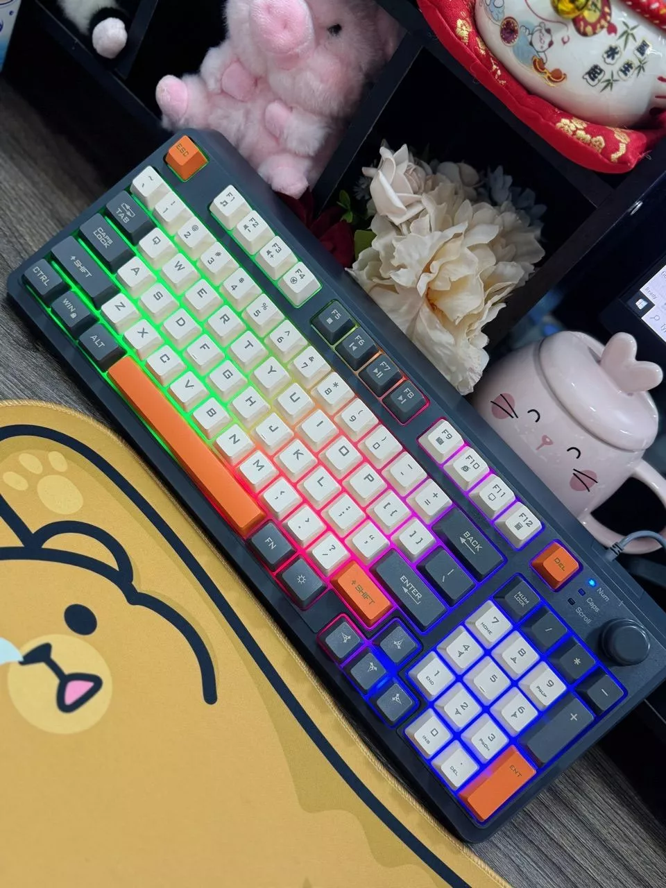 Bàn phím giả cơ Gaming Xunfox K82 Có núm xoay - Led Rainbow - Keycap BPT - Phím cực êm không có tiếng