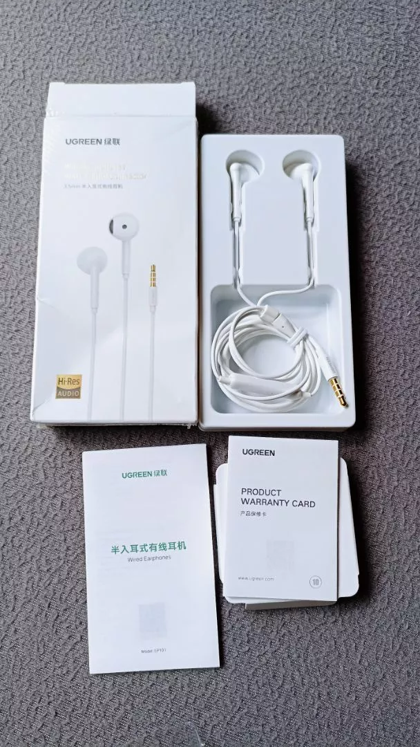 Tai nghe nhét tai UGREEN Aux, Tai nghe có dây 3,5 mm Điều khiển âm lượng cách ly tiếng ồn có micrô cho AndroidMP3 / MP4 / Pad