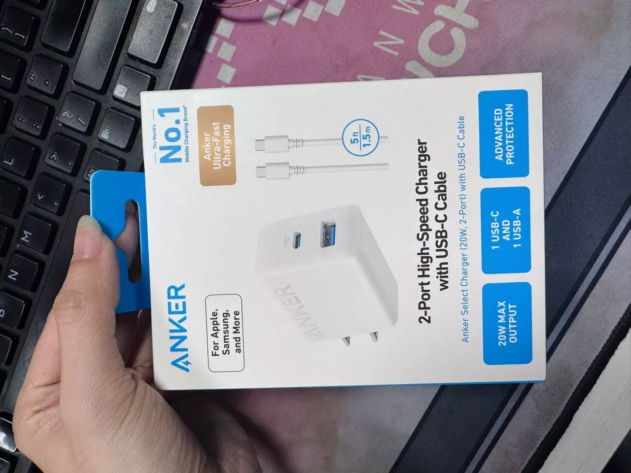 Combo Củ sạc nhanh Anker | 2 cổng 1USB-C & 1USB-A | Kèm Cáp sạc USB-C to USB-C- B2348