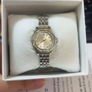 Đồng Hồ Nữ IEKE Mặt Đa Giác Tròn, Viền Đính Hạt, Đồng Hồ Đeo Tay Nữ Dây Thép, Kháng Nước Tốt