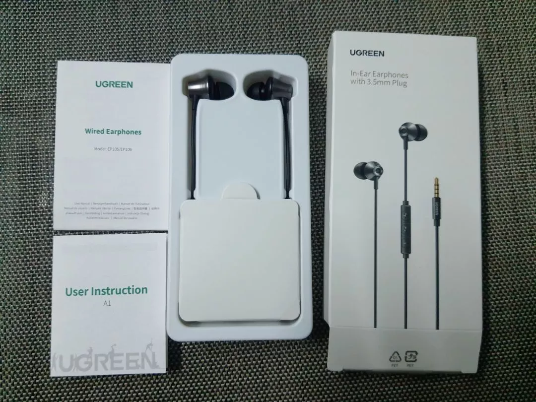 Tai nghe nhét tai UGREEN Aux, Tai nghe có dây 3,5 mm Điều khiển âm lượng cách ly tiếng ồn có micrô cho AndroidMP3 / MP4 / Pad