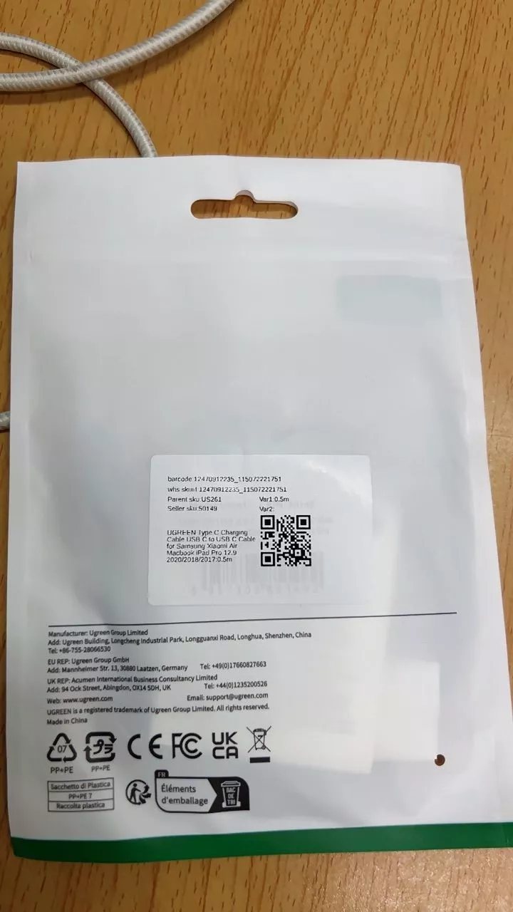 UGREEN Type-C 60W Cáp Sạc USB C Sang USB C Cho iPhone 15 Samsung Xiaomi Air Macbook iPad Pro 12.9 11