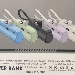 sạc dự phòng mini GOOJODOQ 2024, Pin dự phòng không dây di động có phích cắm Type-C và Lightning