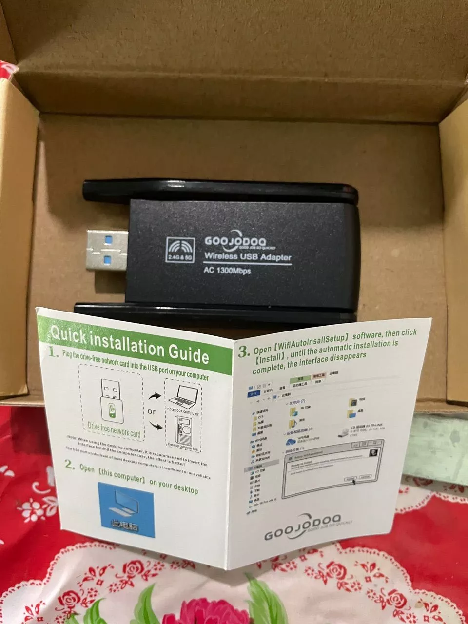 Bộ Thu Phát wifi Goojodoq 1300mbps USB 3.0 2 Râu Kết Nối Mạng Không Dây 2.4G+5G