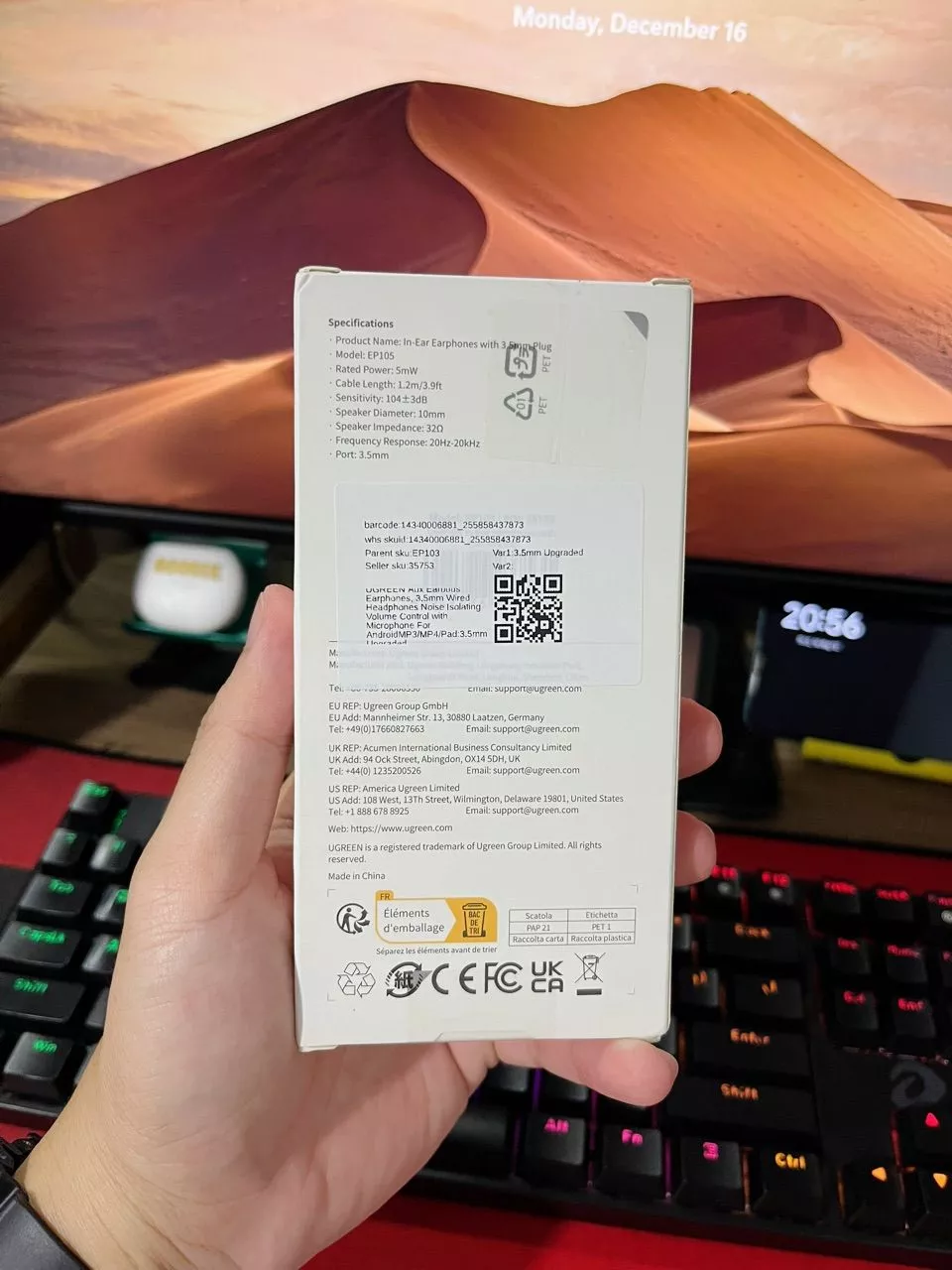 Tai nghe nhét tai UGREEN Aux, Tai nghe có dây 3,5 mm Điều khiển âm lượng cách ly tiếng ồn có micrô cho AndroidMP3 / MP4 / Pad