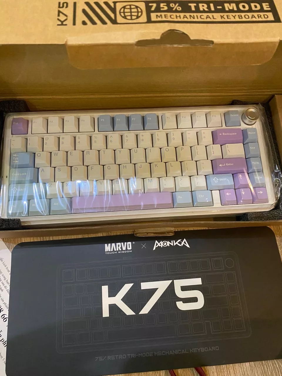 Bàn phím cơ Monka K75 - 3 mode kết nối - Mạch xuôi - Hotswap 5 pin - Led RGB - Hỗ trợ app