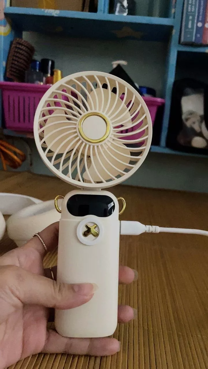 GOOJODOQ Quạt Mini cầm tay 1200 mAh có thể sạc lại cho trường học có đèn USB nhỏ chạy điện cho trẻ em